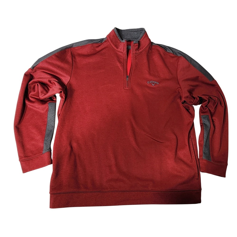 Callaway Mens Quarter Zip Golf Pullover Burgundy Red Grey Large Performance L